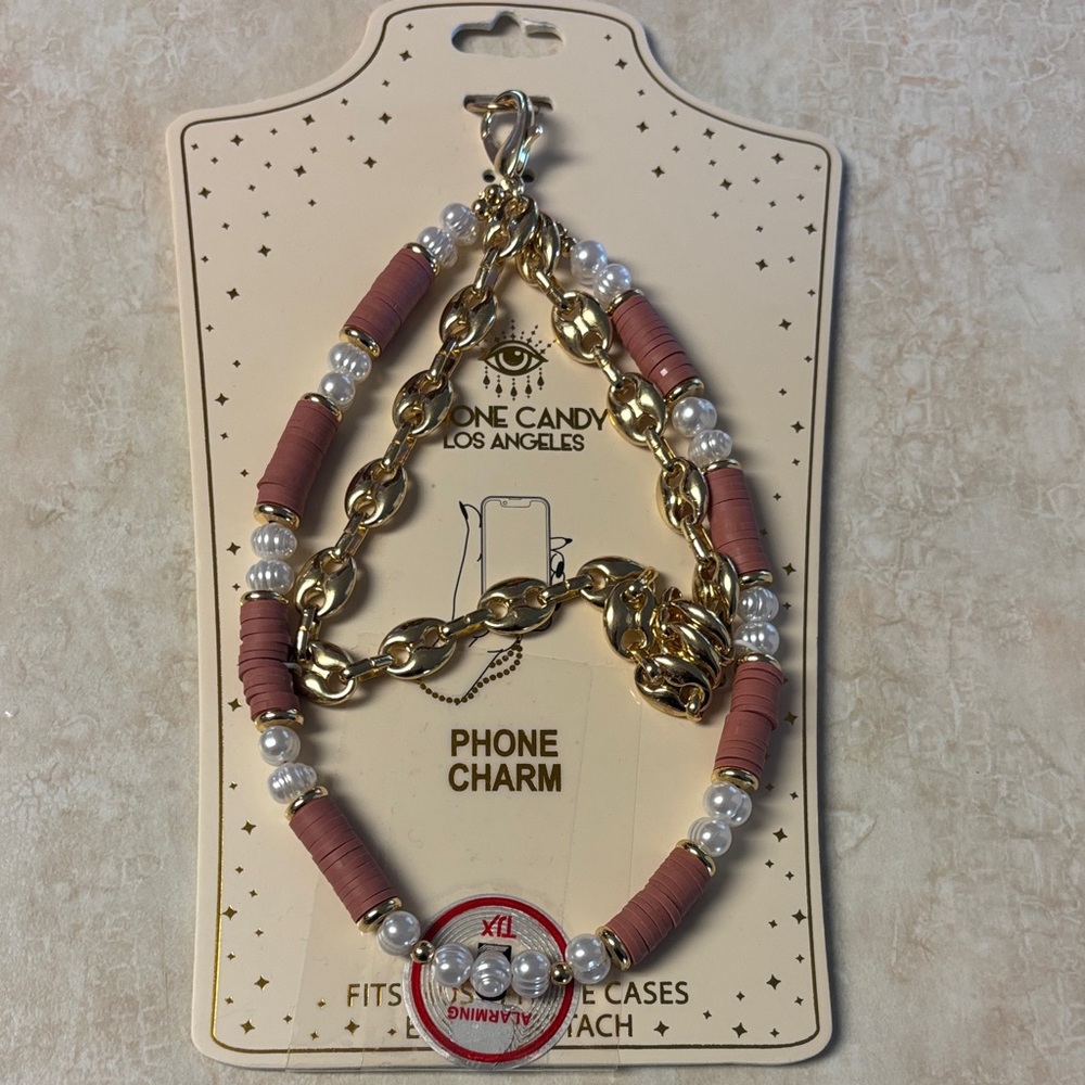 Gold and Pink Phone Charm by